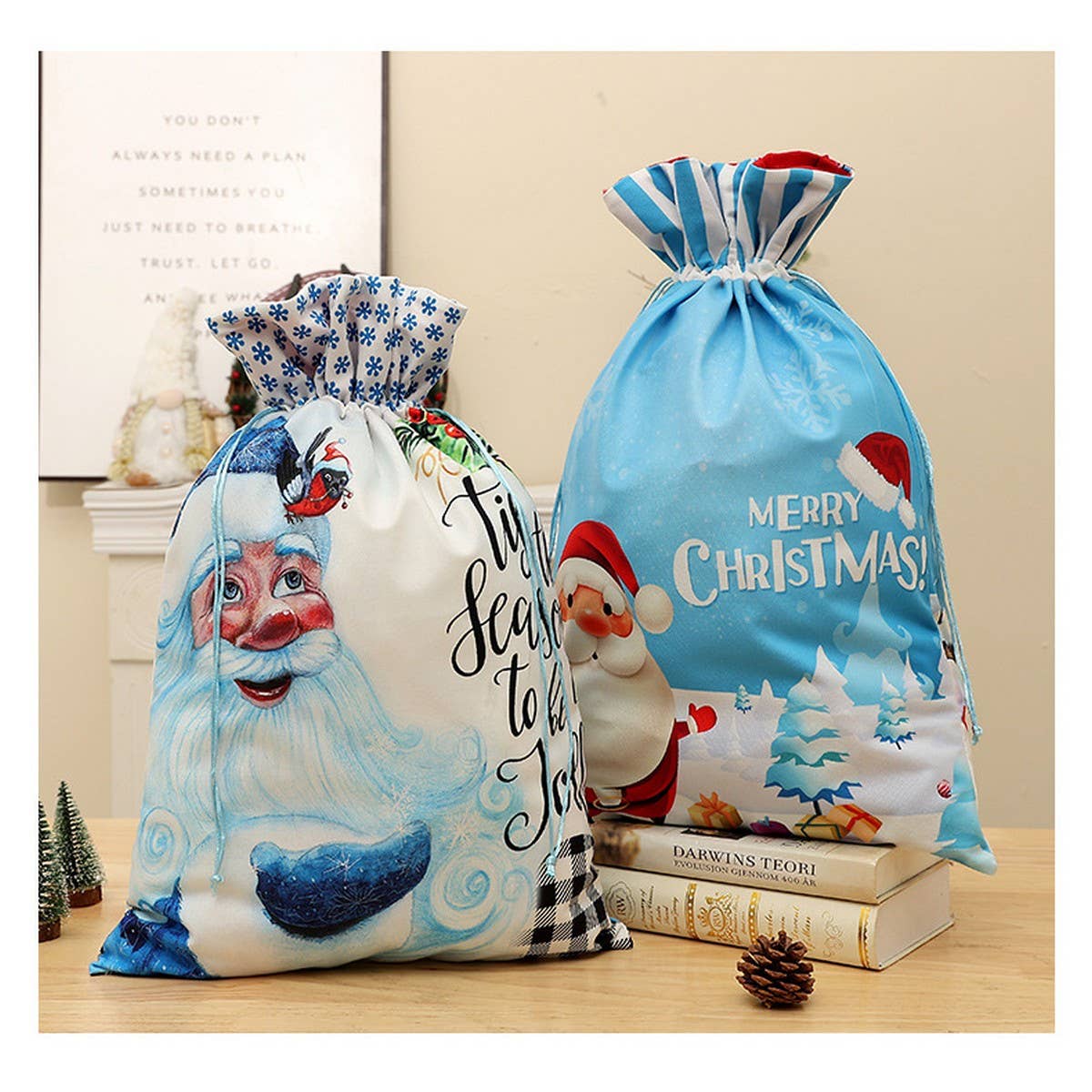 Cwmm1751_Christmas Print Bouquet With Drawstring Gift Bag