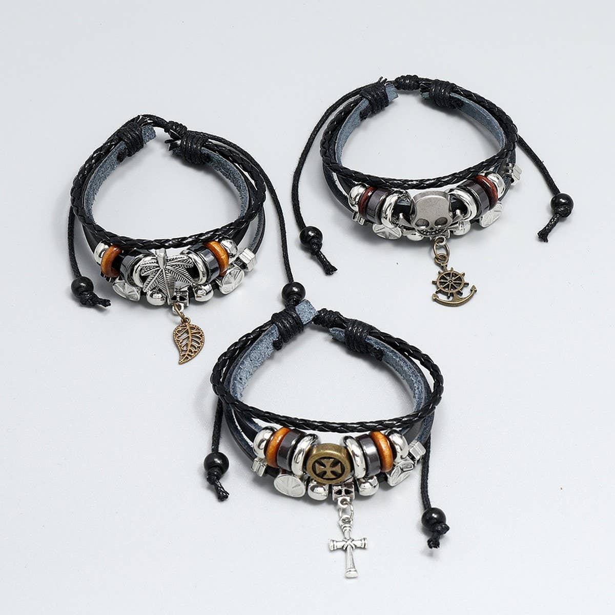 CREATIVE BEADED CROSS LEATHER BRACELET_CWMM4516