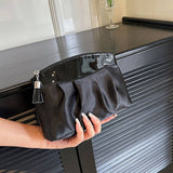 Black Pleated Large Capacity Cosmetic Bag_Cwab4446