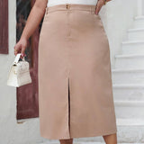 Womens Plus Size Slit High Waisted Skirt_Cwbms0098
