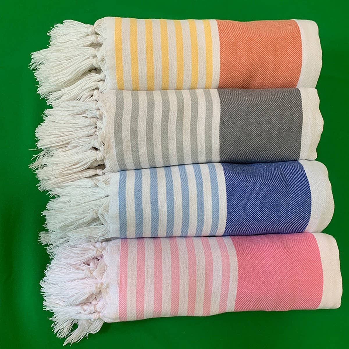 STRIPED COTTON TASSEL TURKISH BEACH TOWEL_CWMM7663