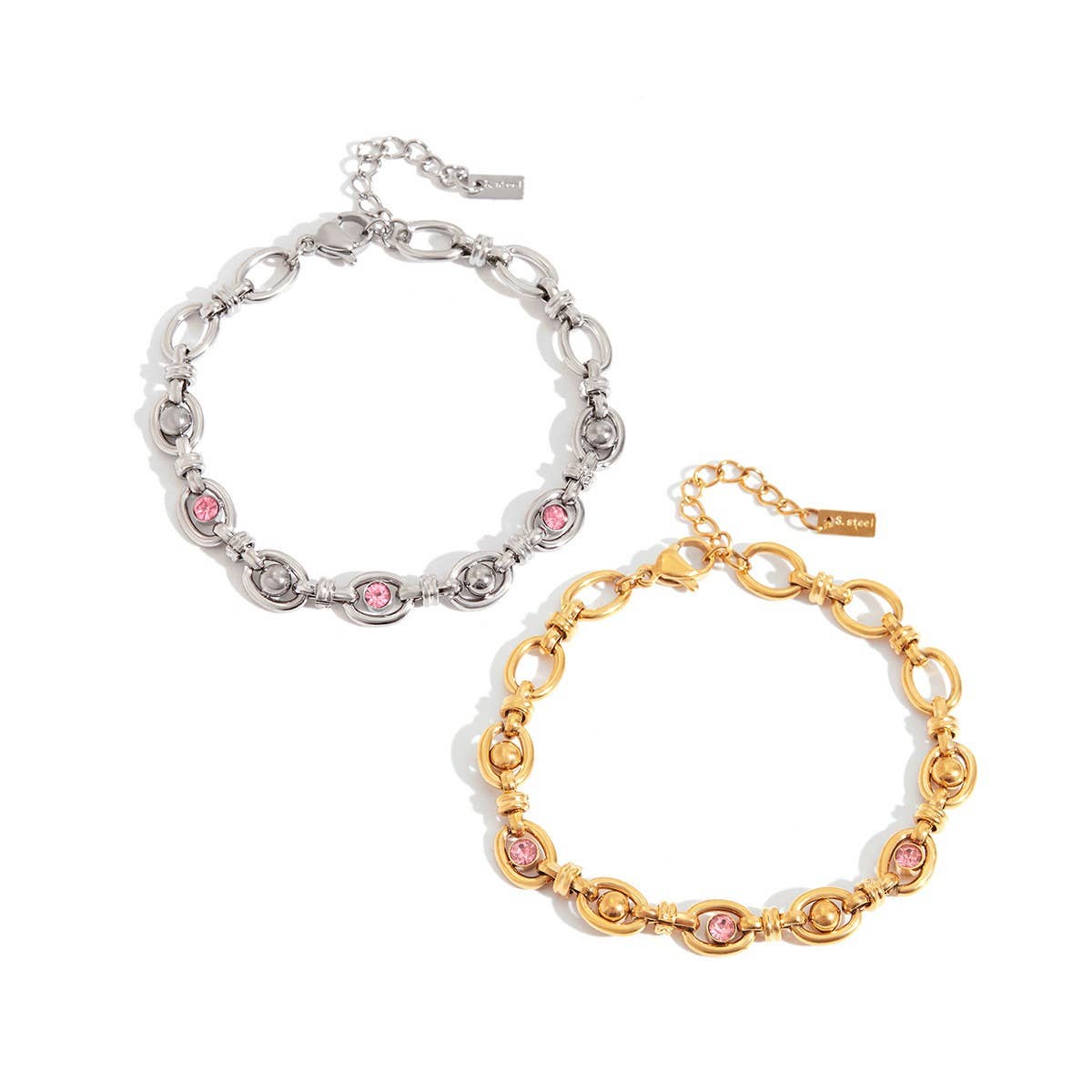 Unique 18K Gold Pink Zircon Circle Chain Bracelet