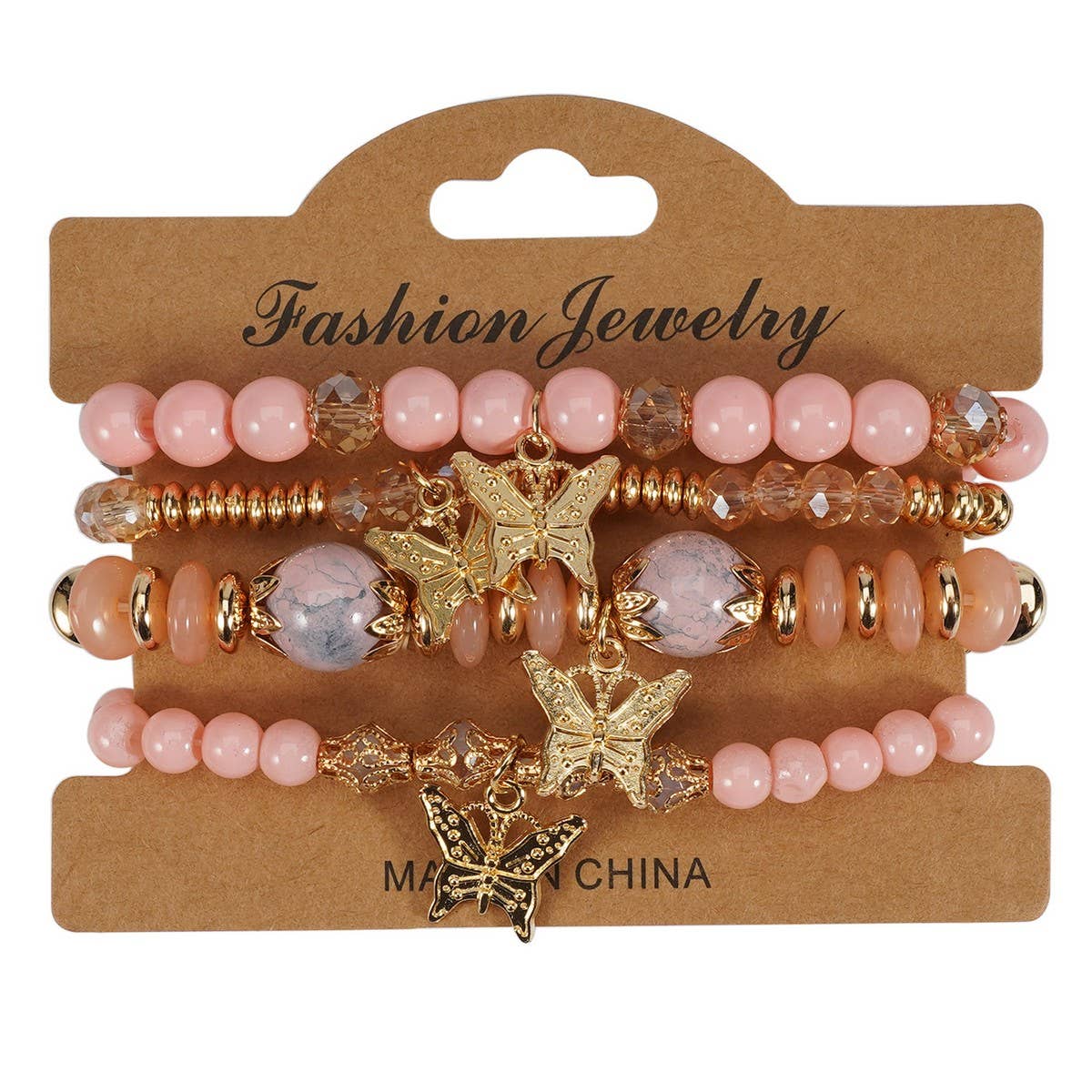 Cwmm10456_Boho Leaf Charm Multi Layer Beaded Bracelet