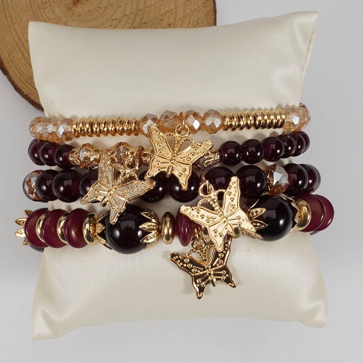 Cwmm10456_Boho Leaf Charm Multi Layer Beaded Bracelet