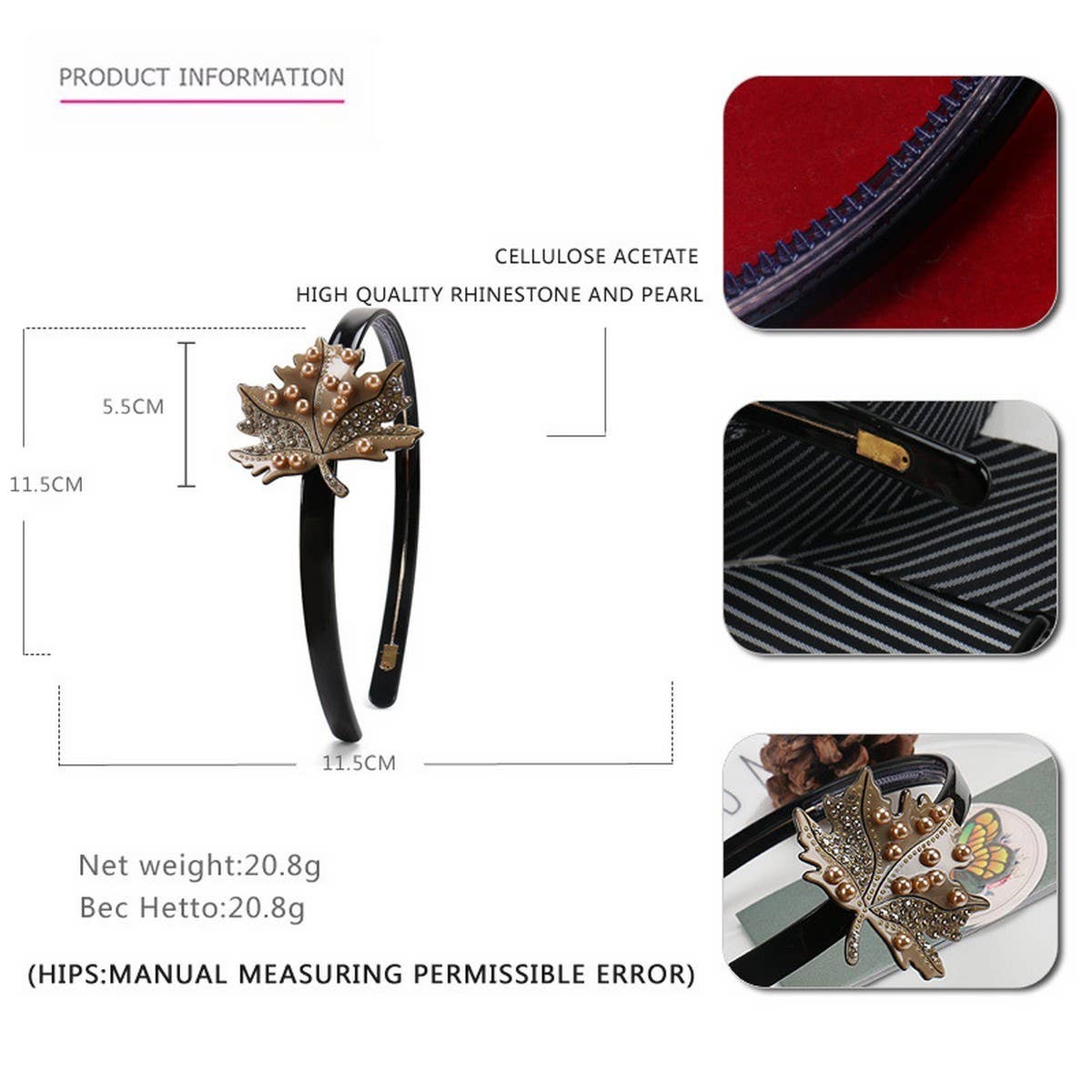 PEARL HEADBAND MAPLE LEAF DIAMOND HEADBAND_CWAHA4377