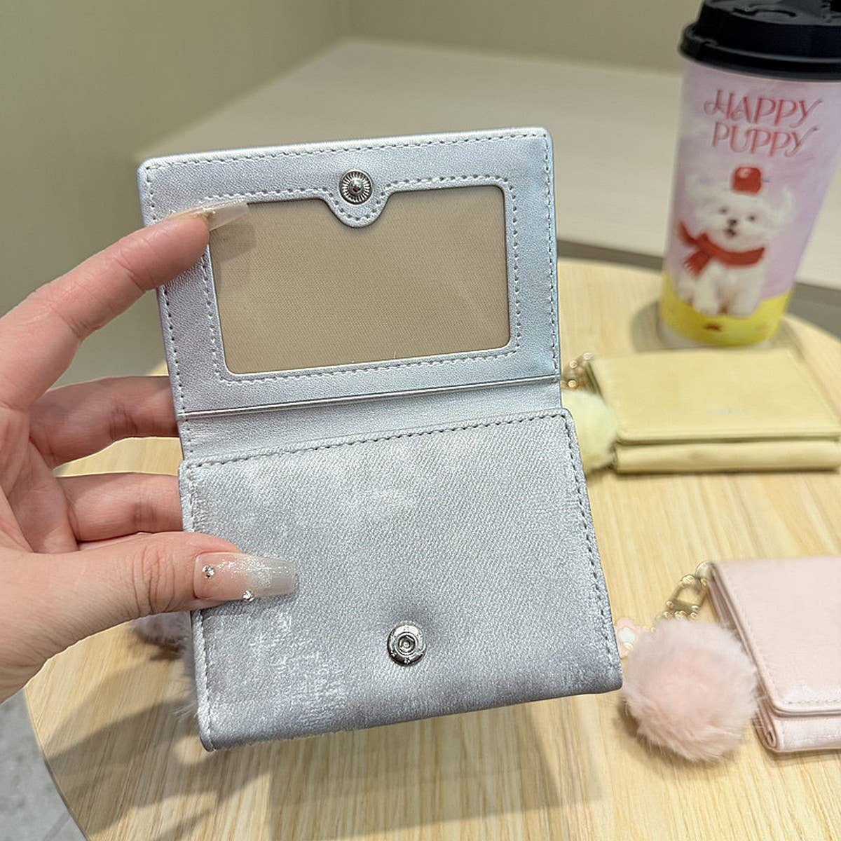Velvet Mini Trifold Wallet With Pom Pom Charm_Cwab06225
