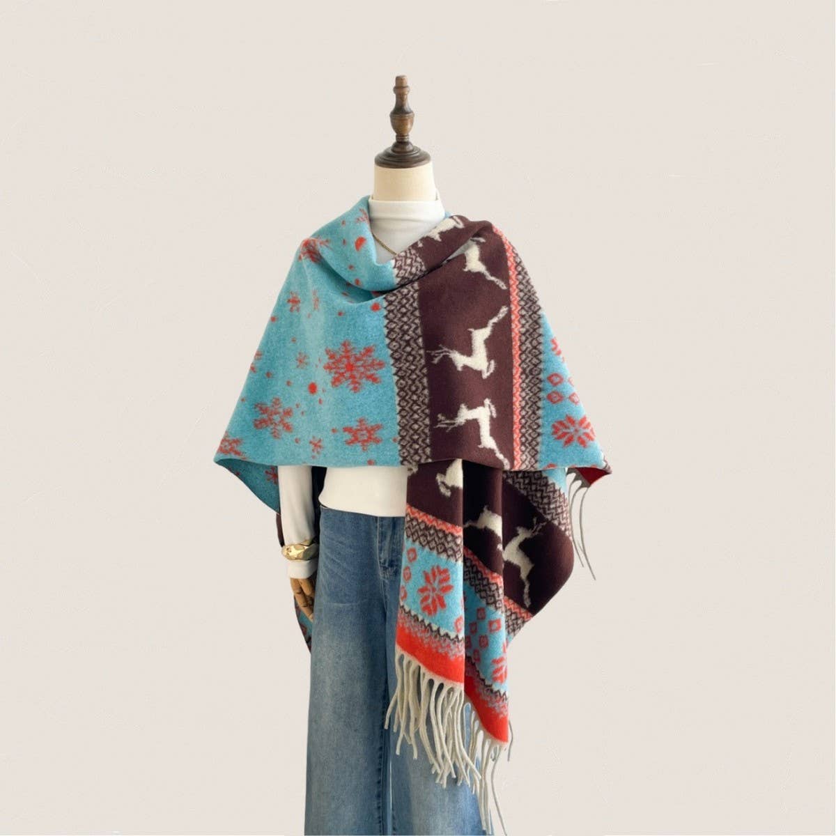 Double-Sided Thickshawl Xmas Reindeer Snowflake_Cwocasl00070