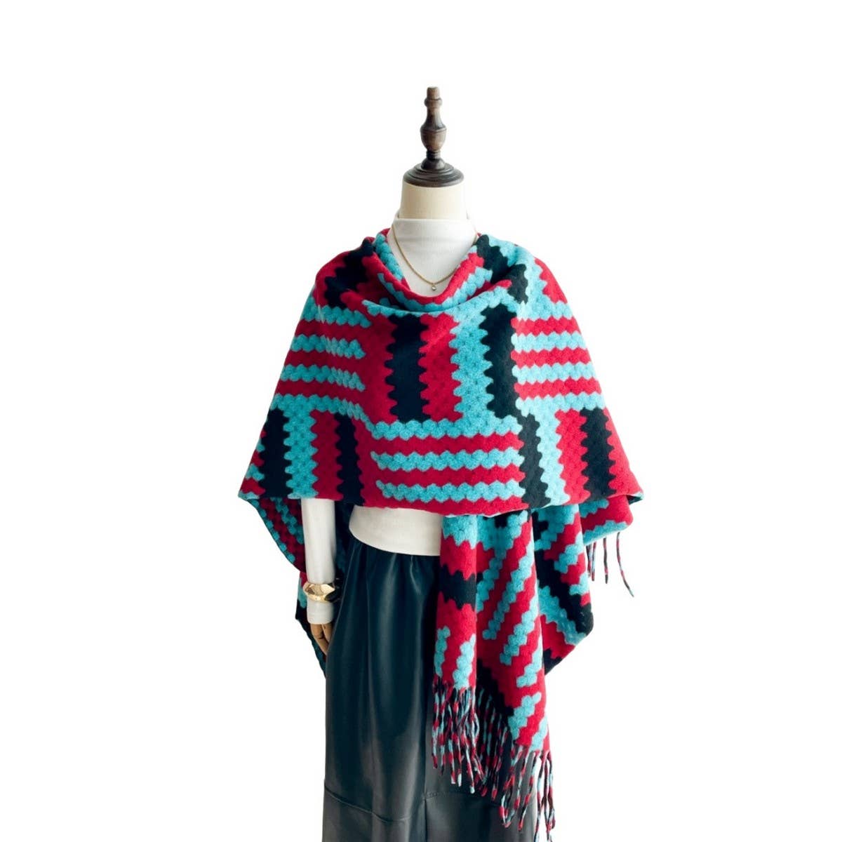 Colorful Tassel Shawl Women Long Cape Wrap_Cwocasl00087