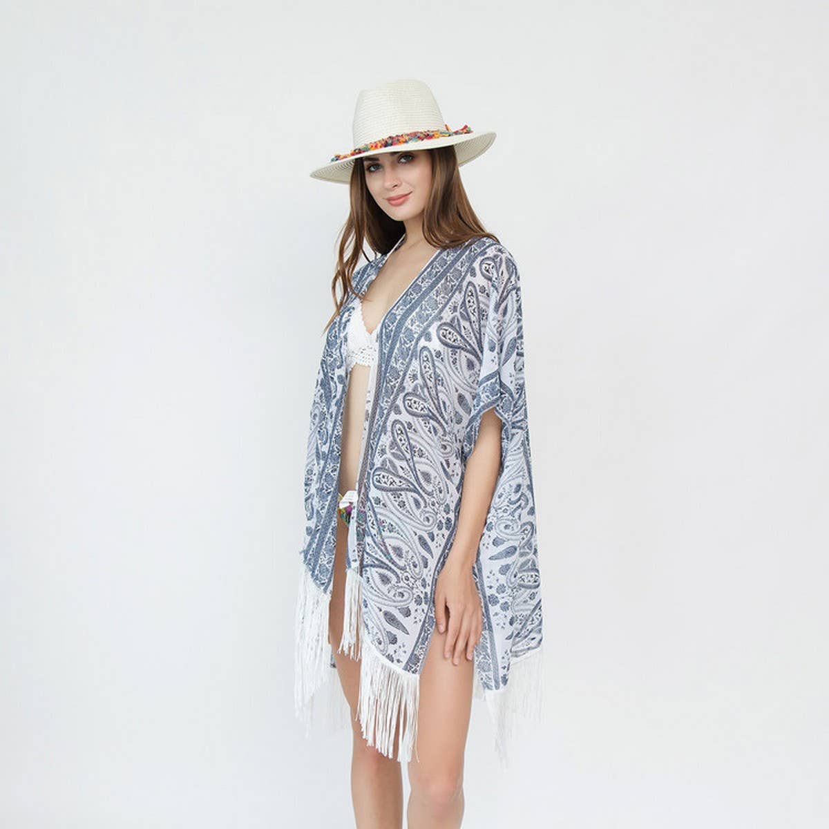 TASSEL PAISLEY PRINT OPEN FRONT KIMONO CARDIGAN_CWASC0790