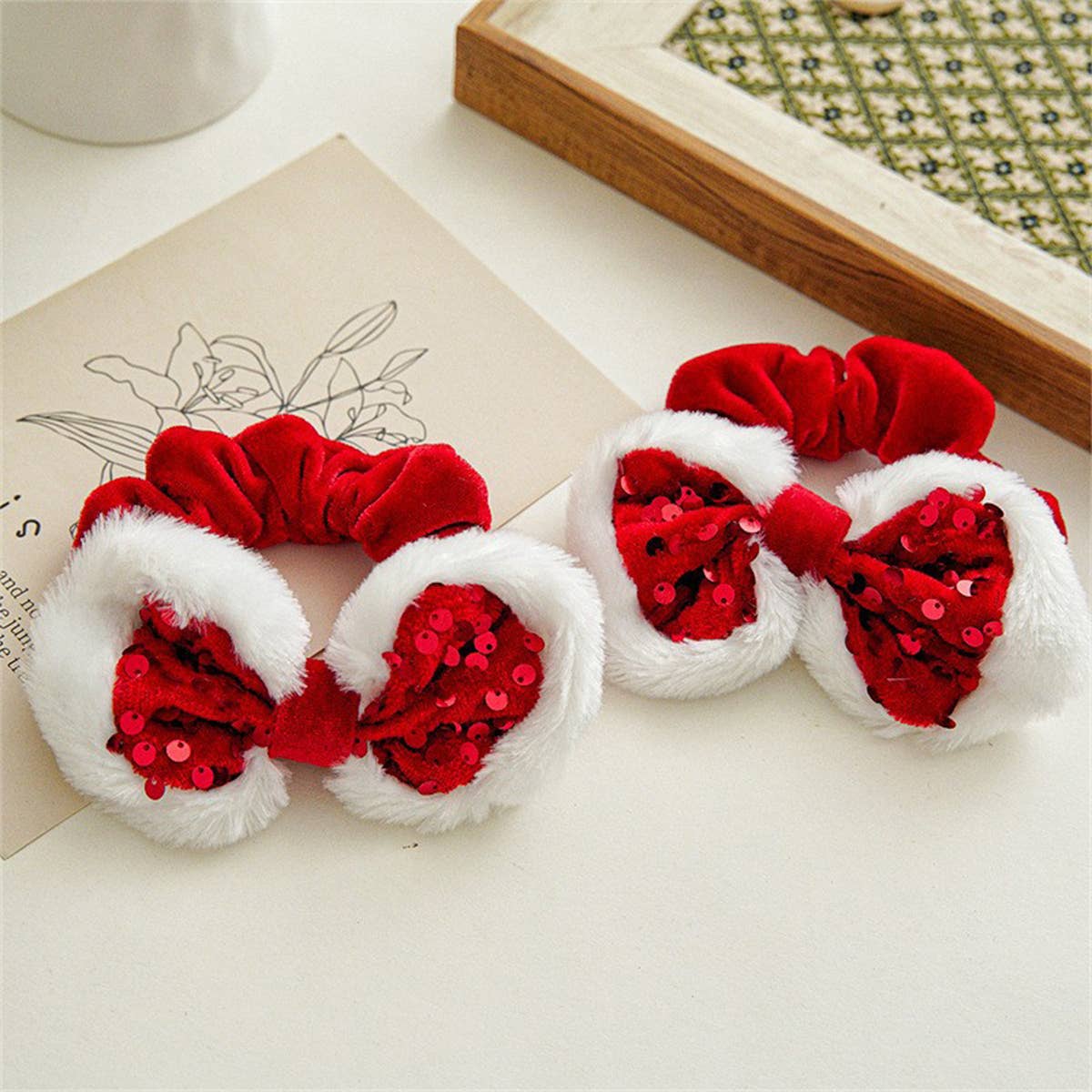 8Pcs Xmas Plush Hair Scrunchies Jingle Bells_Cwaha07590