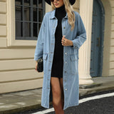 Washed Denim Casual Long Coat Top