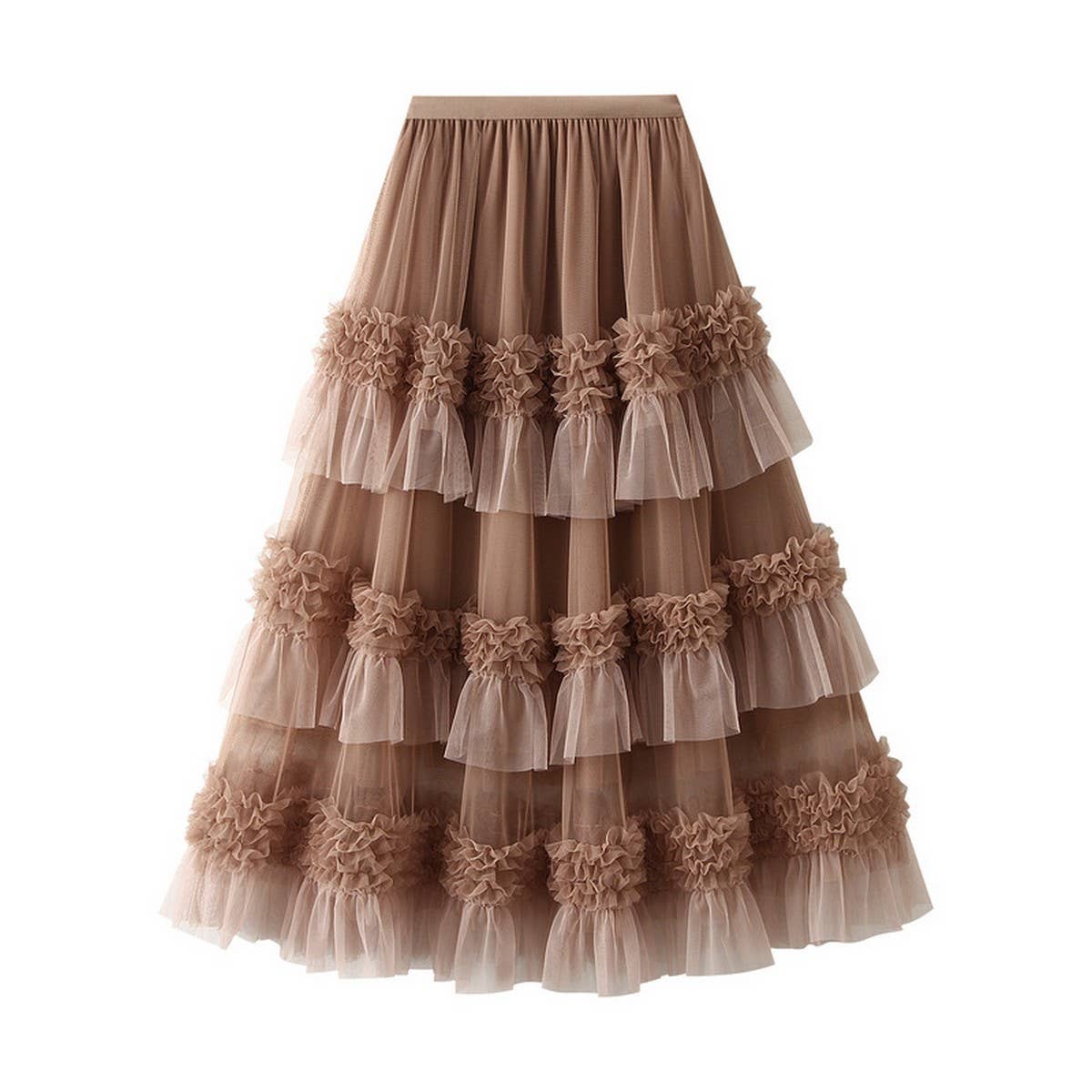 FASHION FLOWY TULLE TIERED DANCE MIDI SKIRT_CWBMS0387