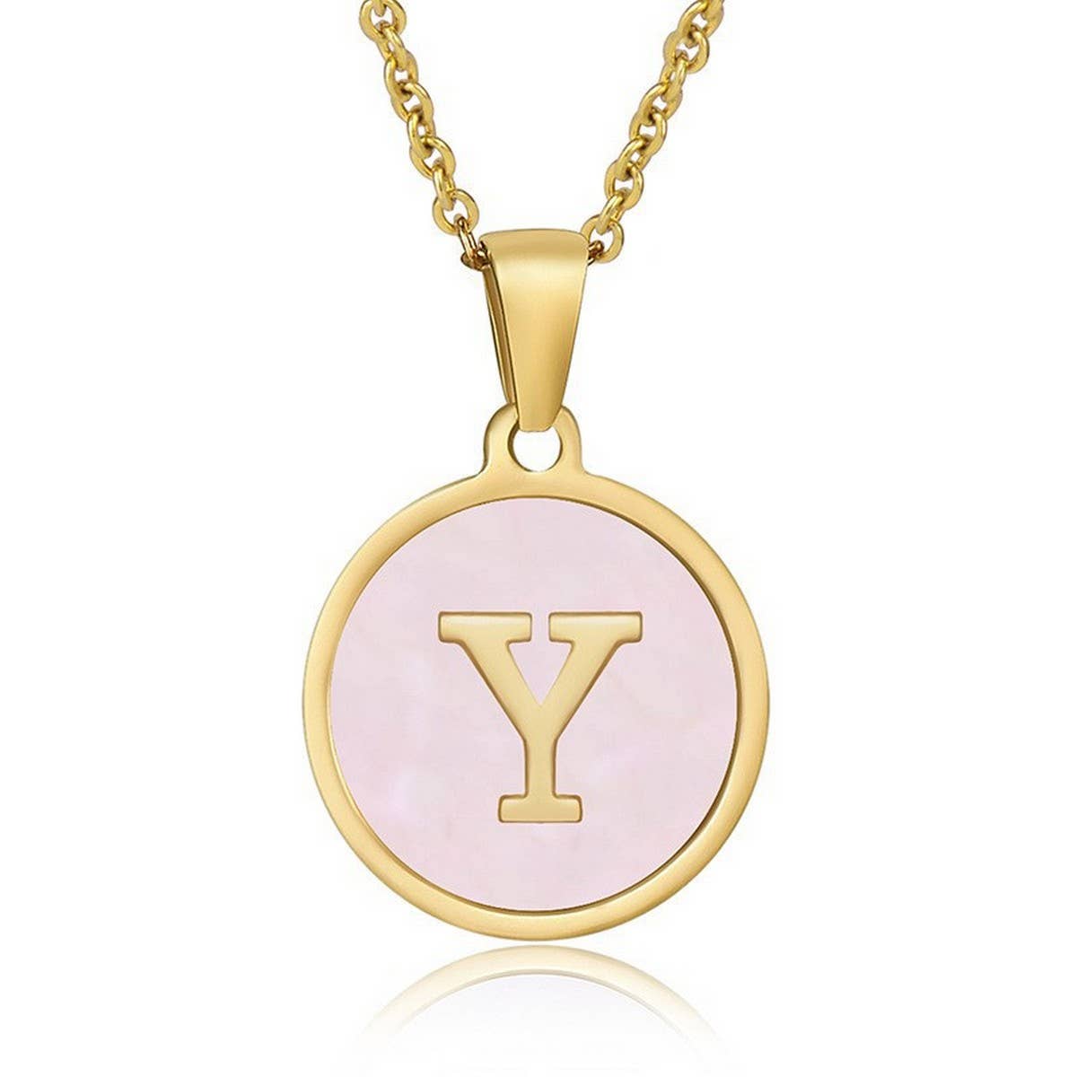 ROUND 18K GOLD STAINLESS STEEL 26LETTERS NECKLACE_CWAJE0683
