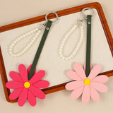 CUTE PU DAISY PEARL CHAIN FLOWER KEYCHAIN CHARM_CWMM7877