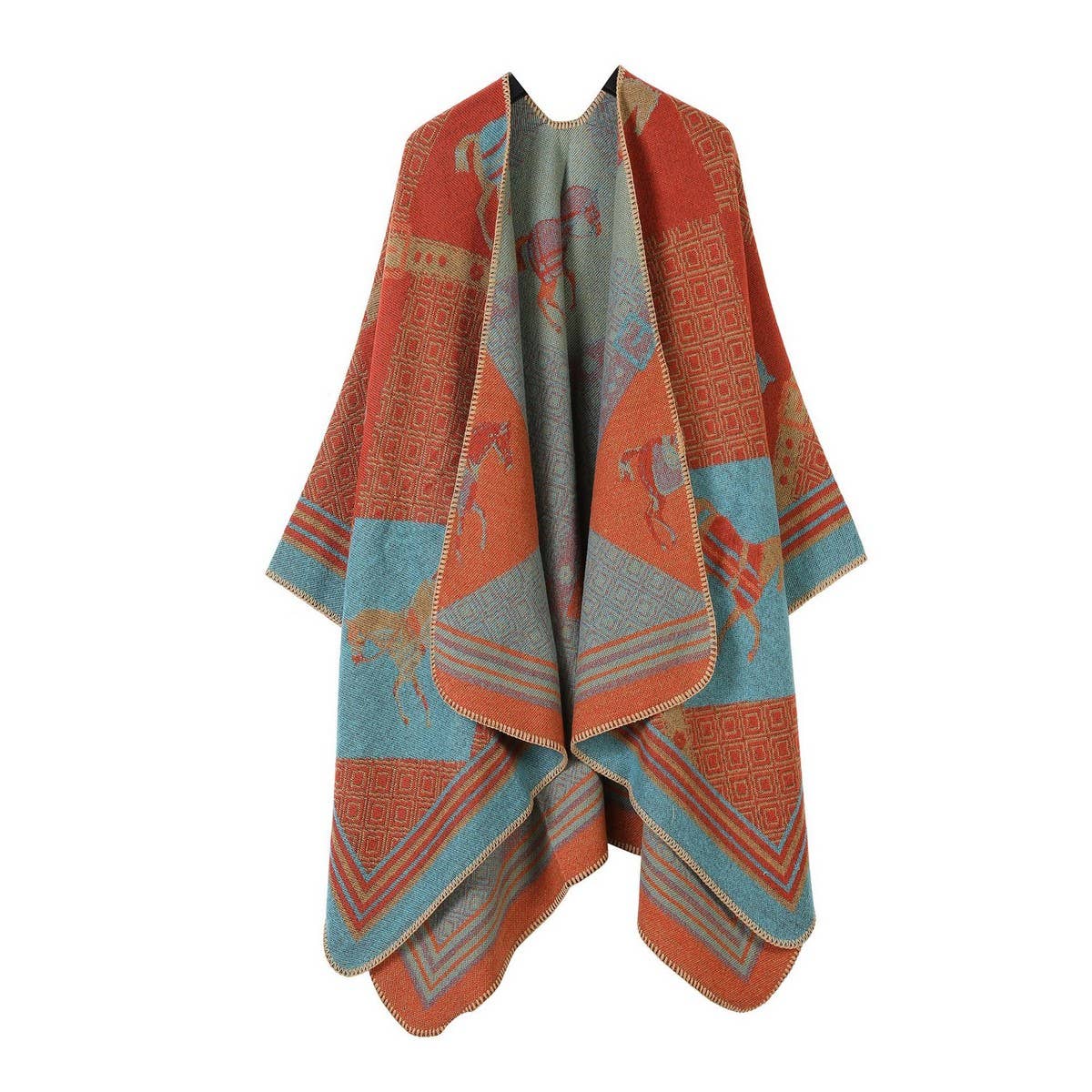 SHAWL RETRO HORSE PATTERN SCARF WARM SLIT CAPE_CWASC2230