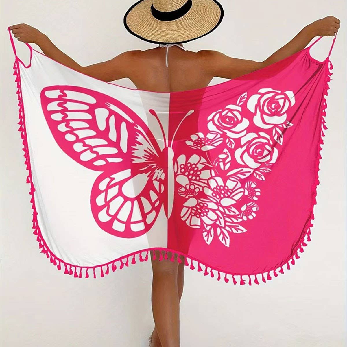 BEACH WRAP SKIRT WITH BUTTERFLY PRINT COLOR BLOCK_CWBLS0463