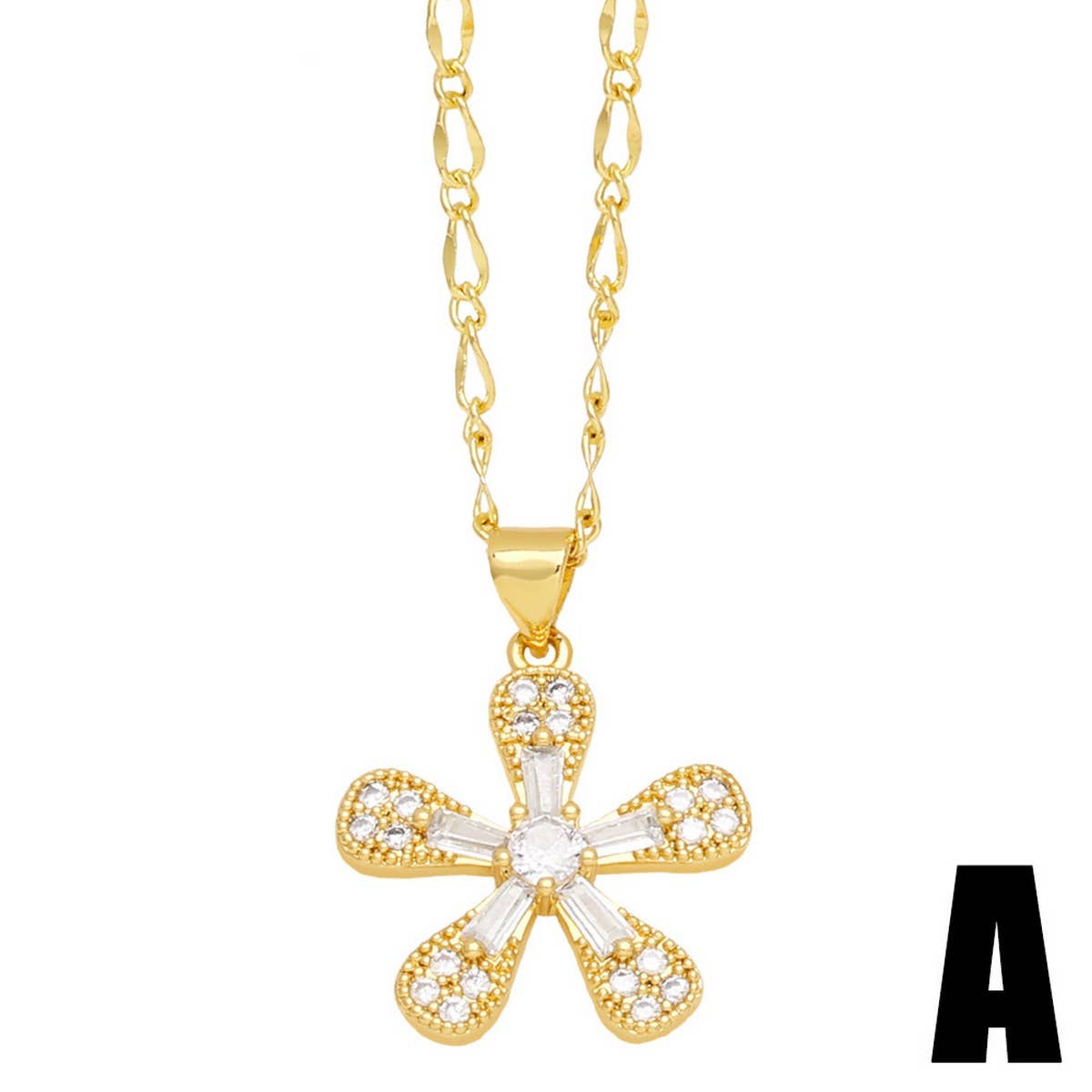 GOLD PLATED DIAMOND FLOWER PENDANT NECKLACE_CWAJE0893