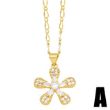 GOLD PLATED DIAMOND FLOWER PENDANT NECKLACE_CWAJE0893