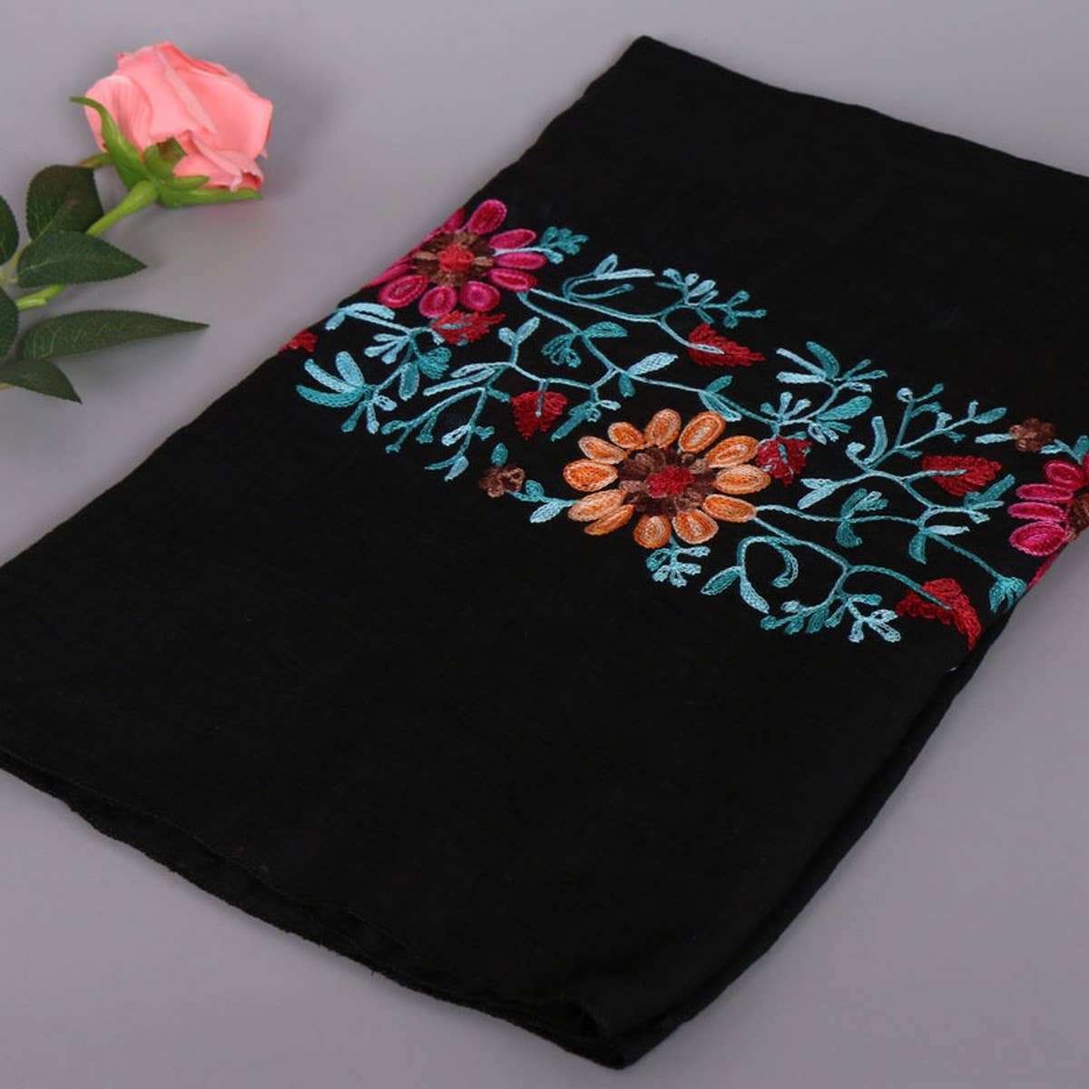 Embroidered Cotton Scarf Long Veil Shawl_Cwmm2002