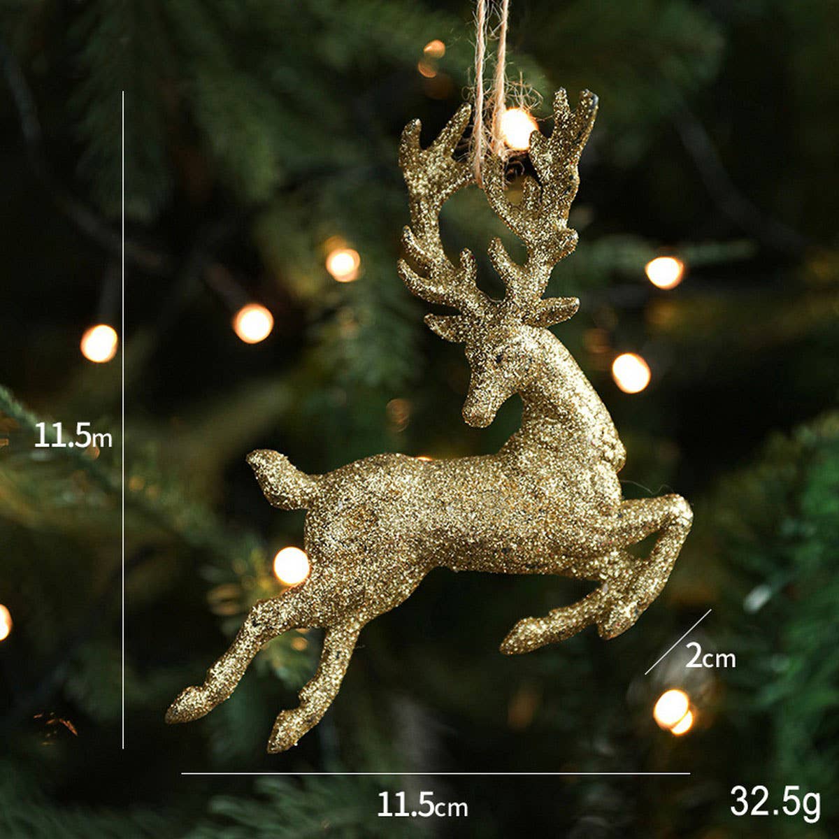 GOLD GLITTER PLASTIC REINDEER CHRISTMAS ORNAMENT_CWMM9750
