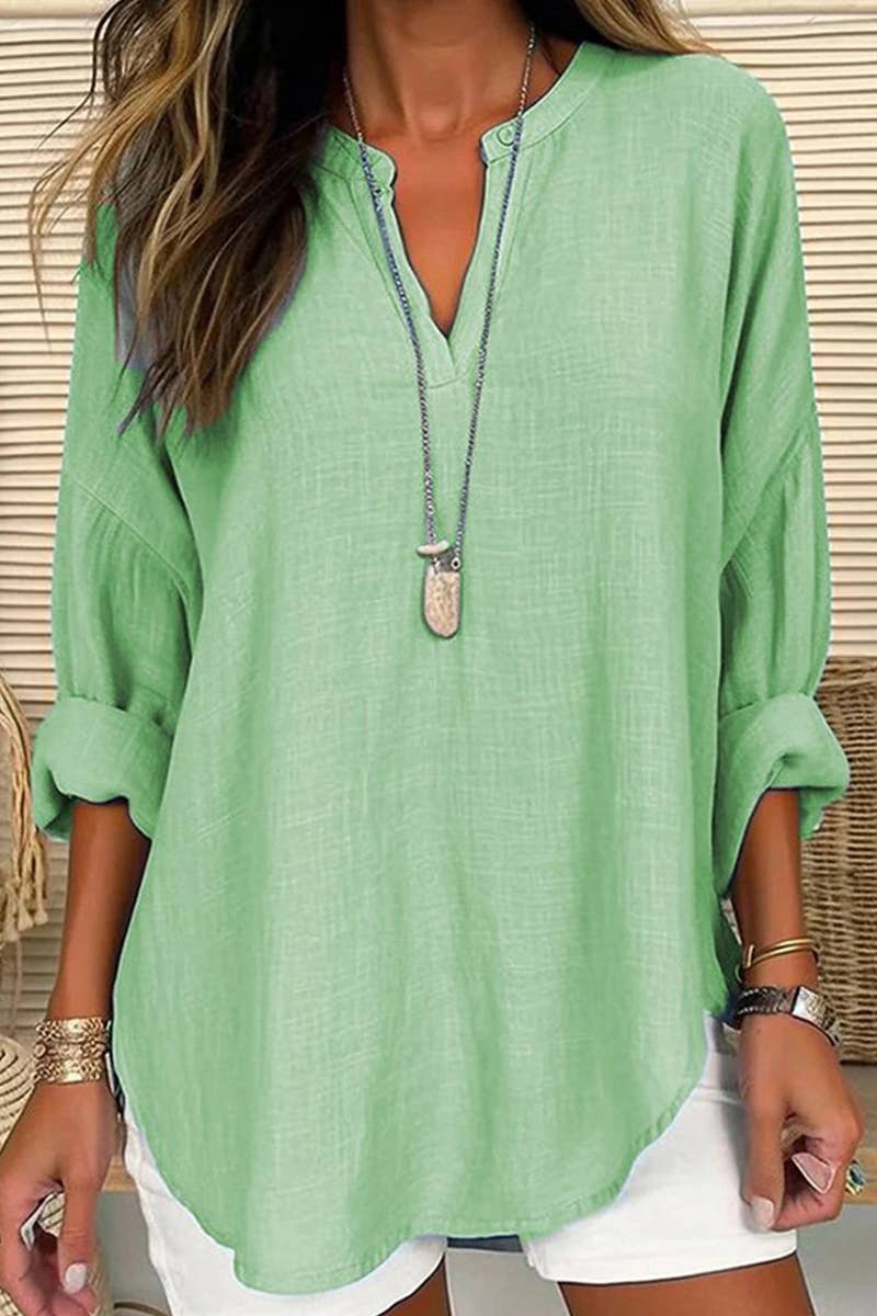 V-Neck Cotton And Linen Fashion Breathable Shirt