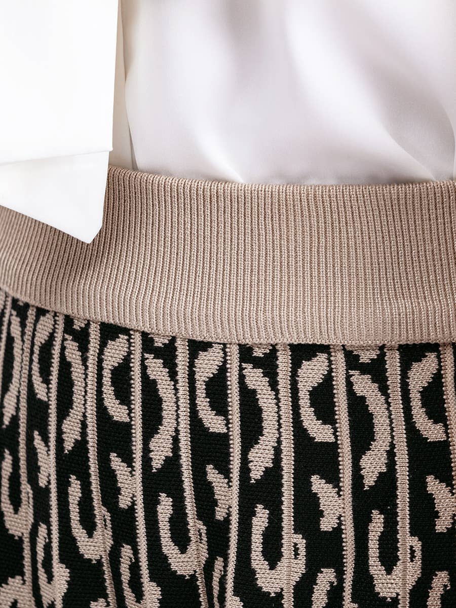 Vintage Leopard Print Contrast Knit Skirt