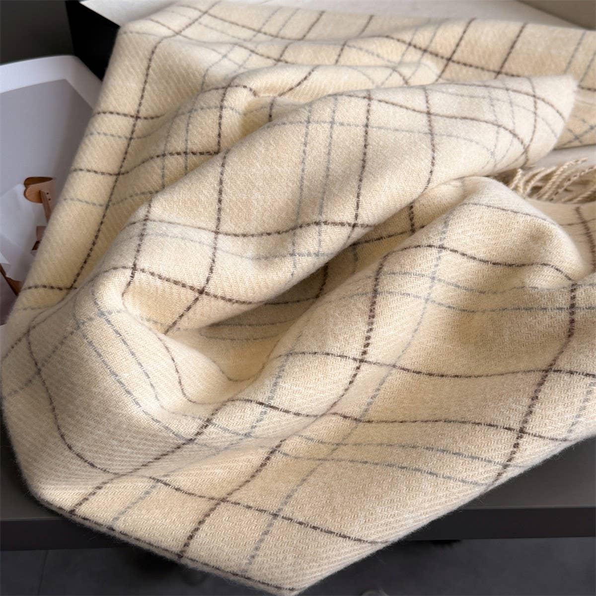 Chic Plaid Tassel Scarf Soft Cashmere Feel Wrap_ Cwasc03271