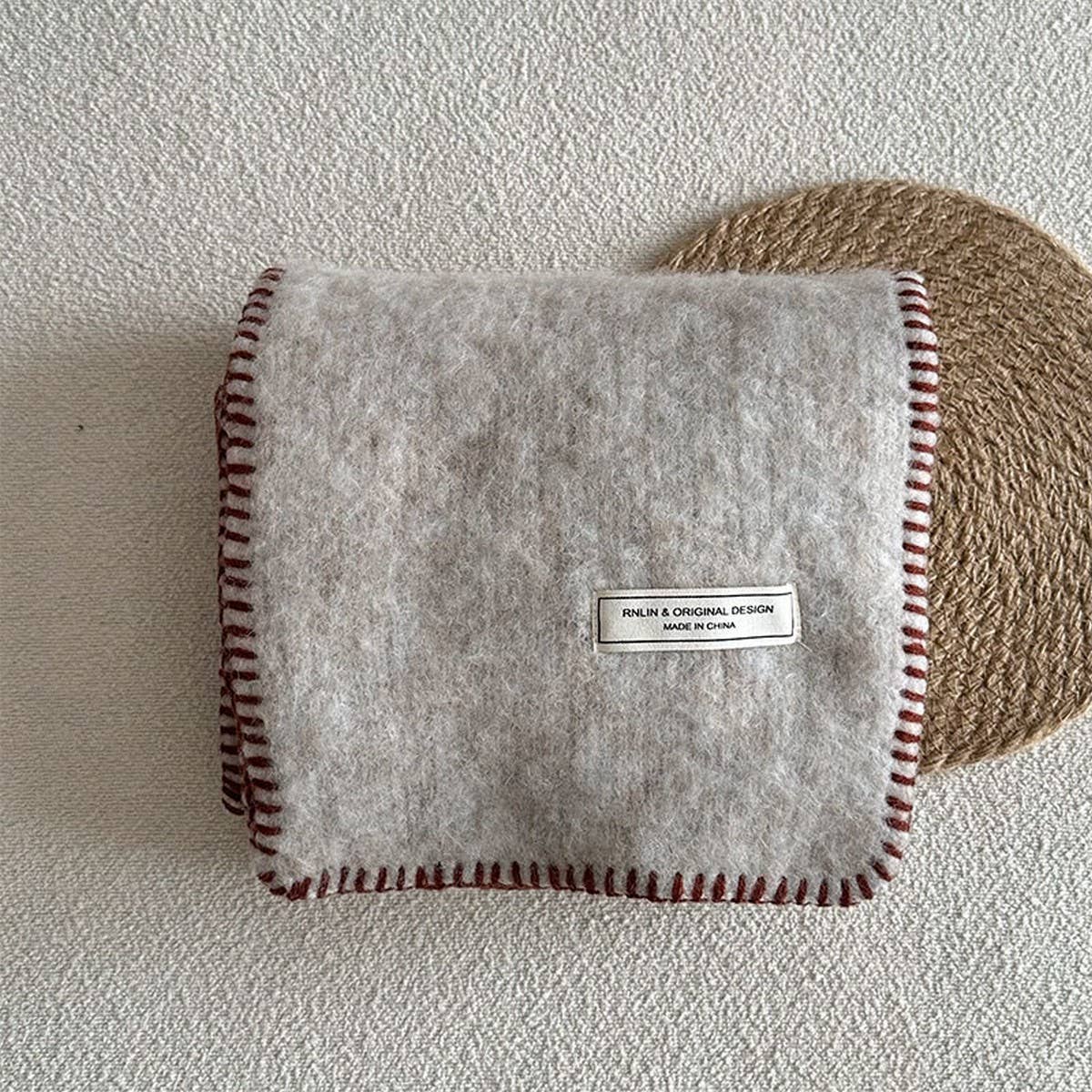 SOLID WOOL BLEND KNIT SCARF COLOR BLOCKED TRIM_CWASC2291