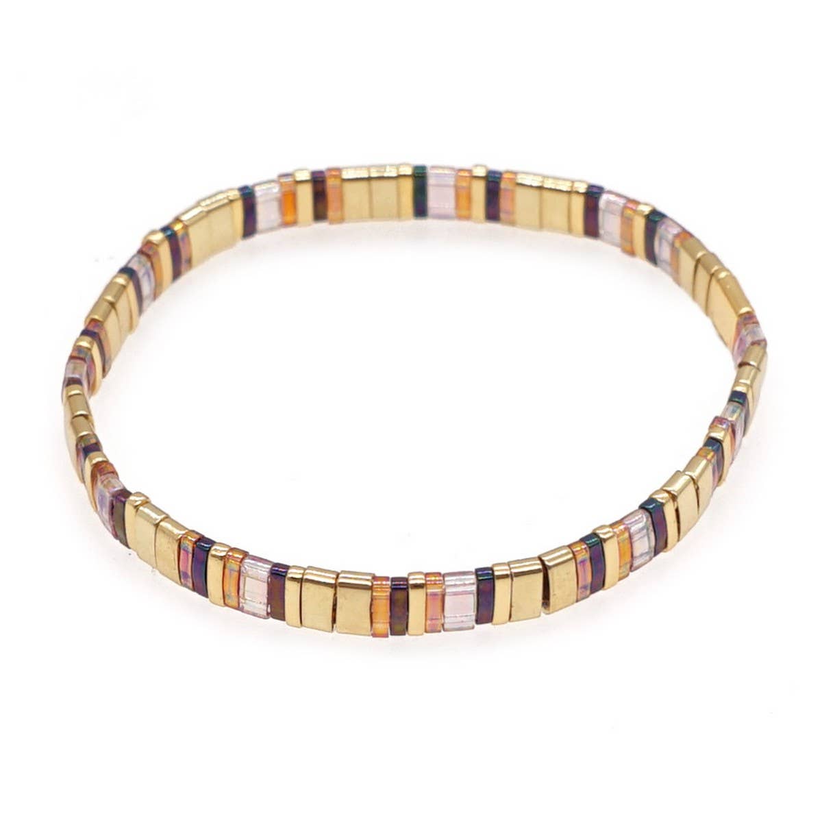 Multi-Layered Tila Beads Braided Gold Bead Bracelet_Cwmm3817