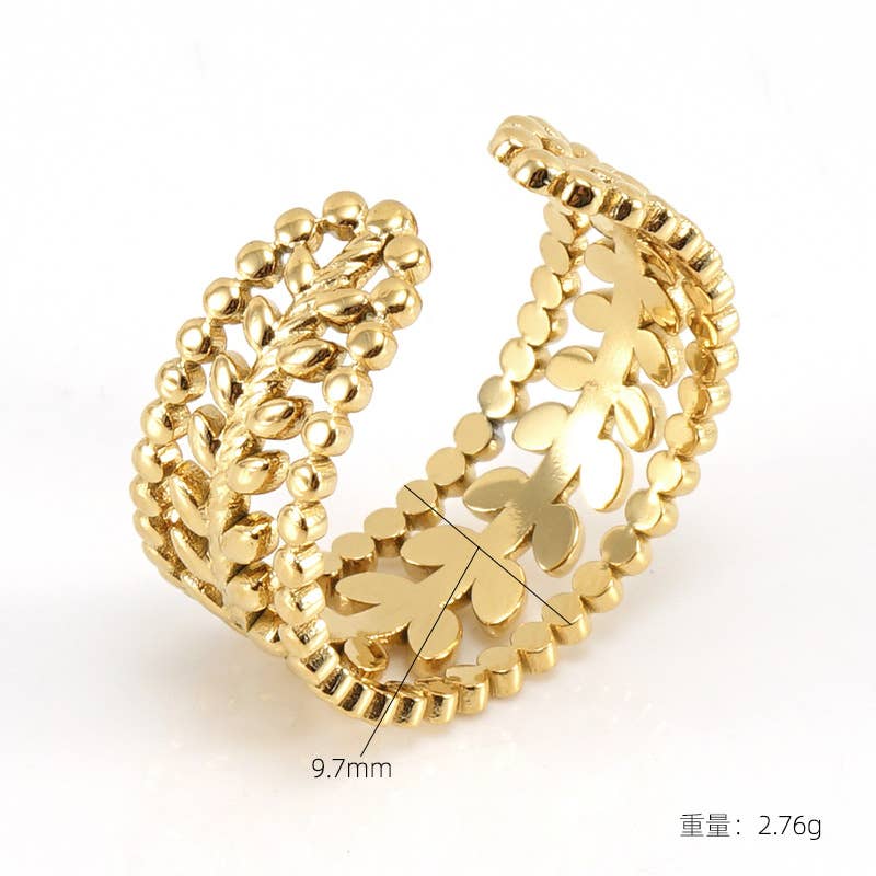 French Vintage Hollow Leaves Adjustable Ring