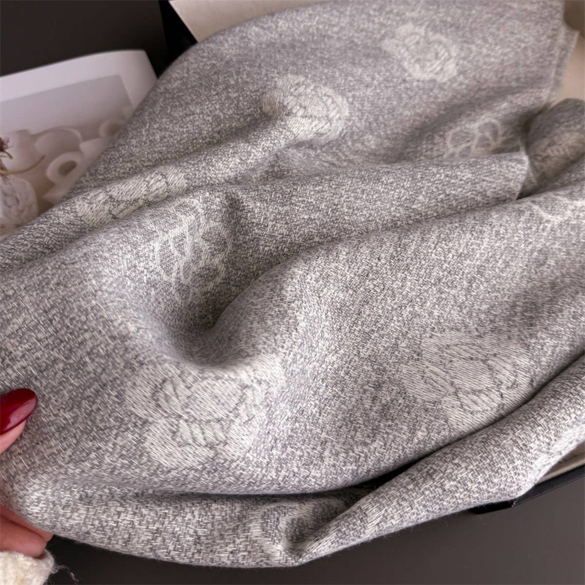 Elegant Camellia Cashmere Feel Tassel Scarf Wrap_Cwasc03244