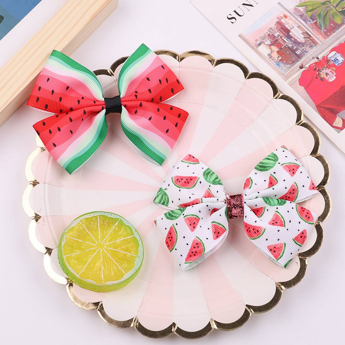CHILDRENS FRUIT PRINT BOW HAIR CLIP_CWAHA2391