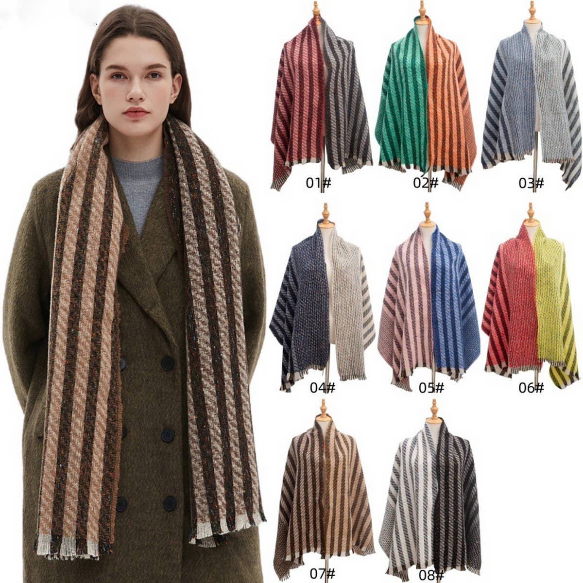 STRIPED JACQUARD SCARF UNISEX WINTER SHAWL_CWASC0866