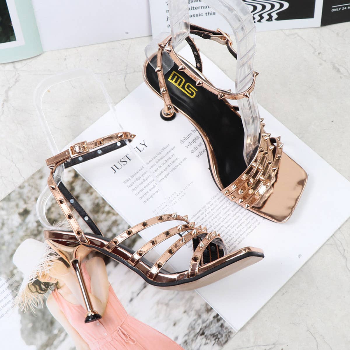 STILETTO SQUARE TOE HIGH HEELS WITH RIVETS_CWSHS0608