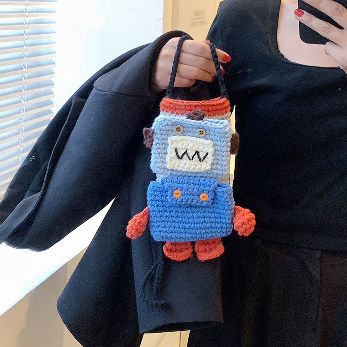 Unique Design Knitted Robot Shoulder Bag_Cwab2418