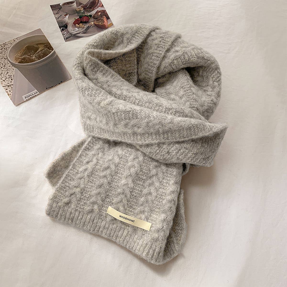 Avocado Green Wool Cable Knit Winter Scarf_Cwasc03813