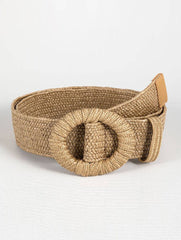 POPULAR ELASTIC ROUND BUCKLE STRAW BELT_CWABE0441