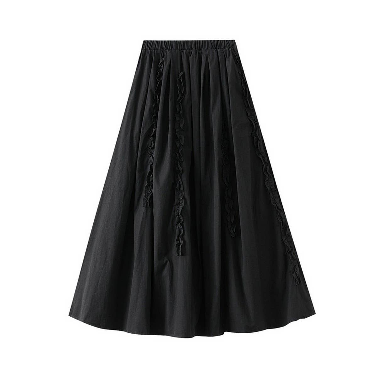 RUFFLE TRIM 3D LACE A LINE SLIMMING SKIRT_CWBMS0347