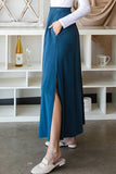 Solid Color High Waist Drop Long Slit Skirt