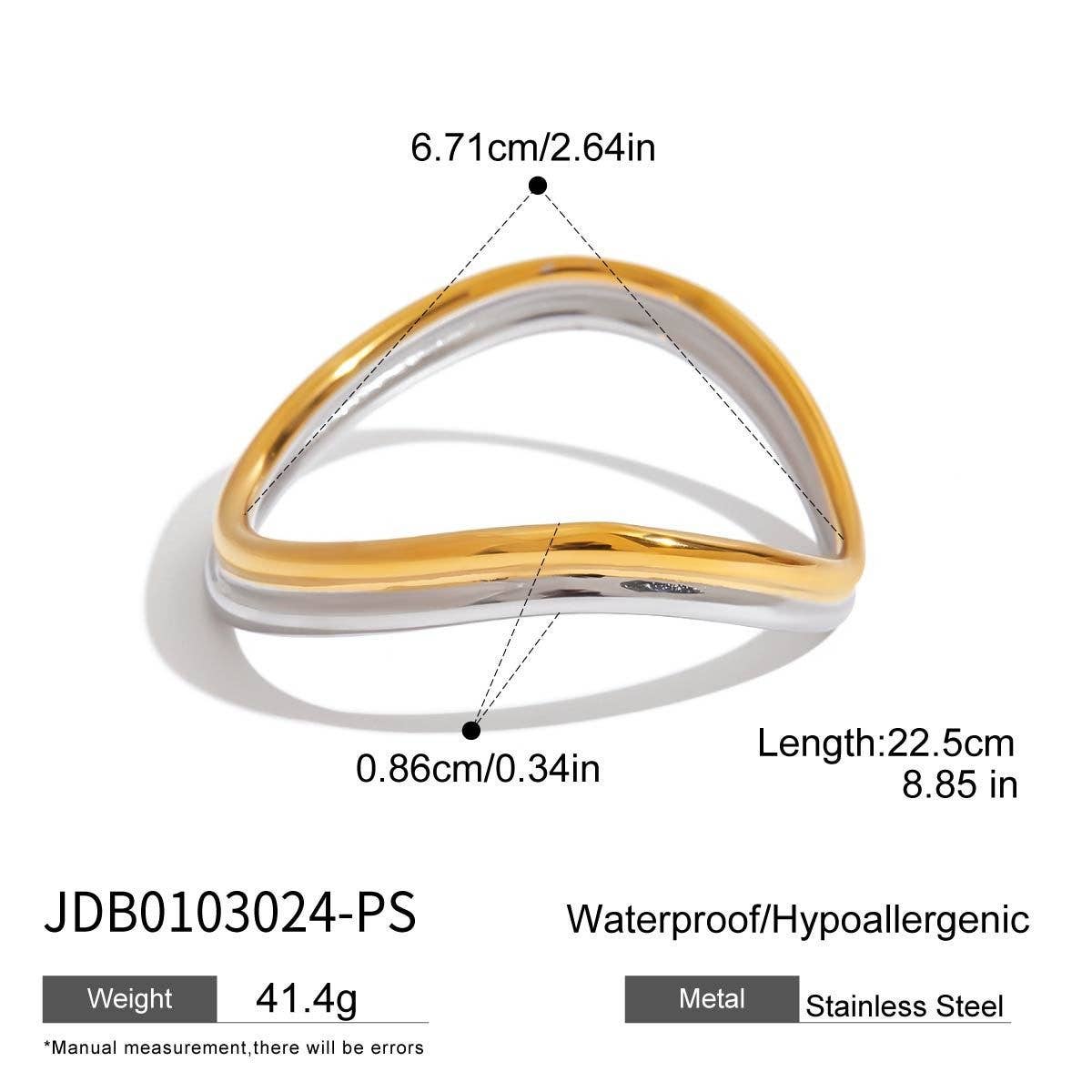 GOLD SILVER WAVE BANGLE IN 18K STAINLESS STEEL_CWAJE4782
