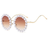 PEARL EMBELLISHED METAL ROUND GRADIENT SUNGLASSES_CWASG1174