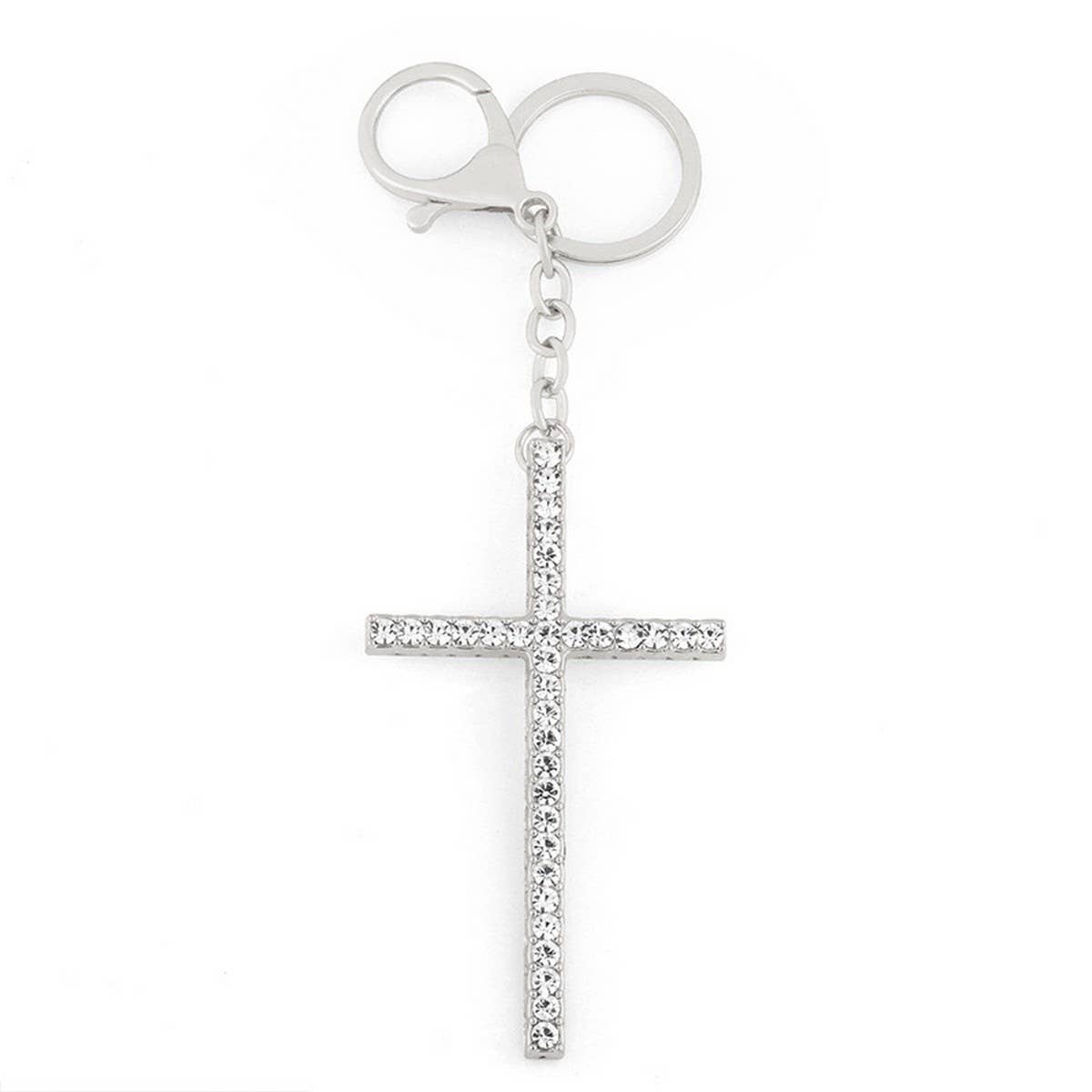 SHINY RHINESTONE CROSS KEYCHAIN PENDANT_CWAJE0965