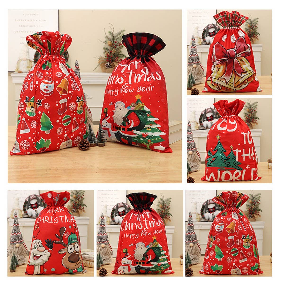 Cwmm1751_Christmas Print Bouquet With Drawstring Gift Bag