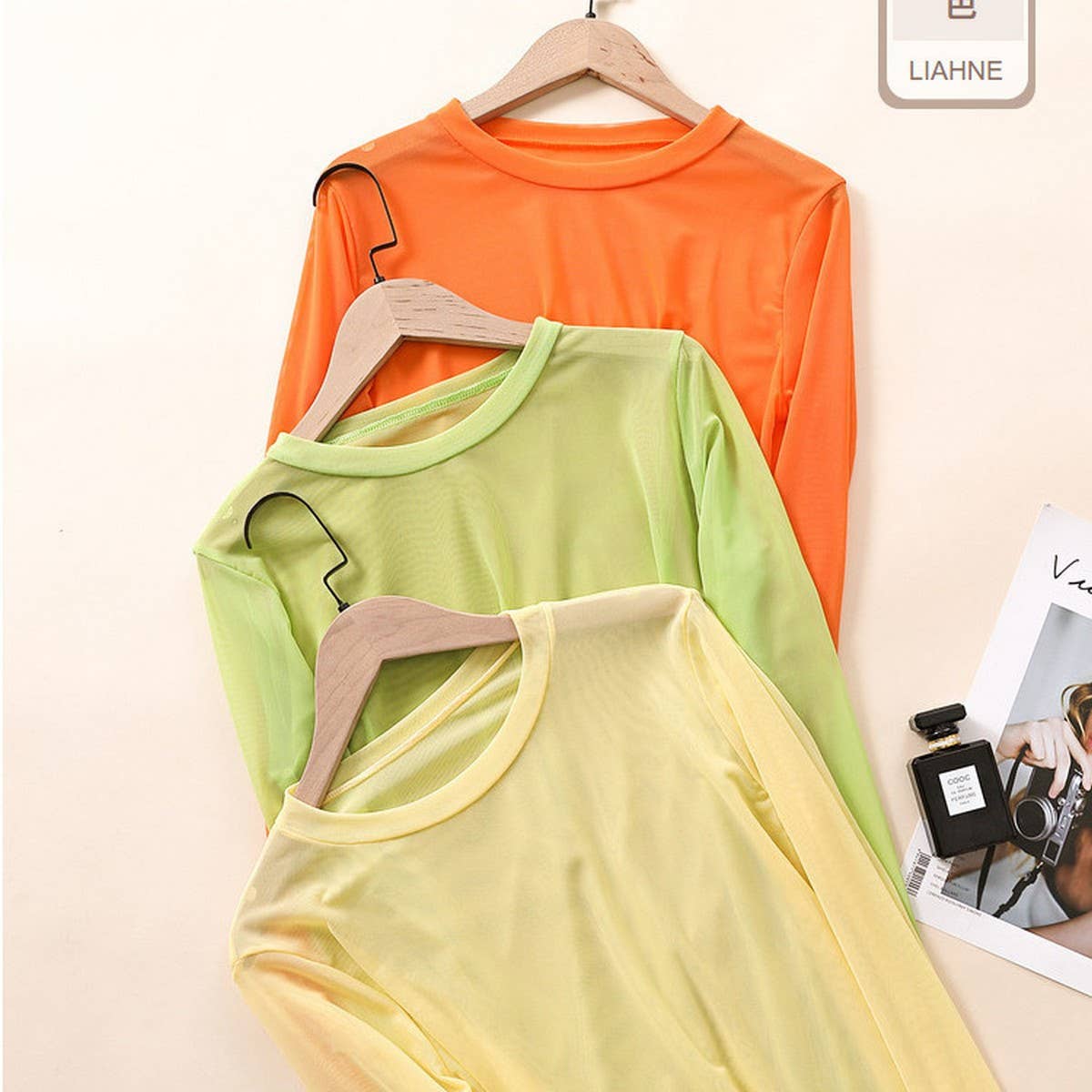 CANDY COLOR BLOUSE LONG SLEEVE MESH TOP_CWTBLL3620