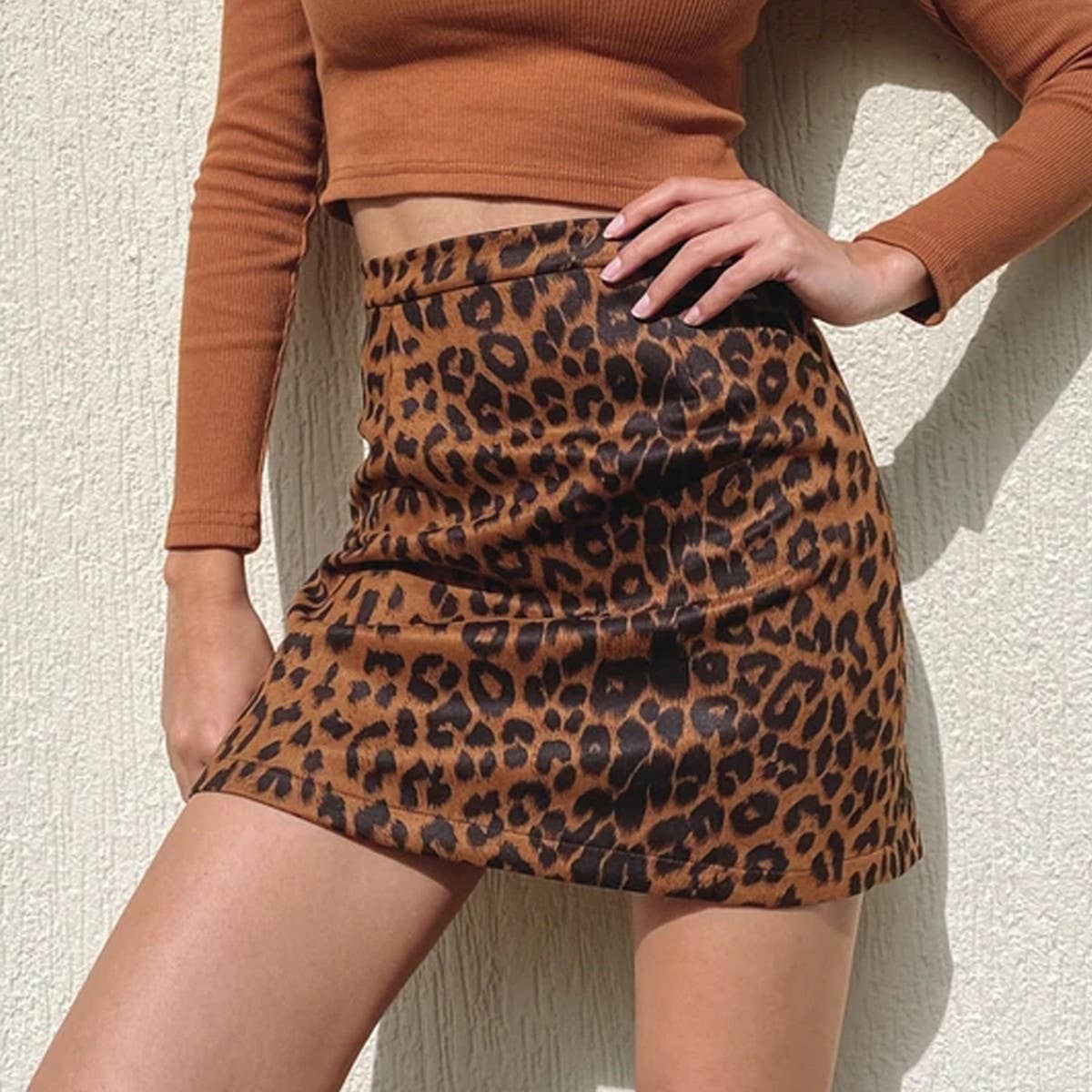 SUEDE HIP HUGGING MINISKIRT HIGH WAIST ZIPPER SKIRT_CWAB4796