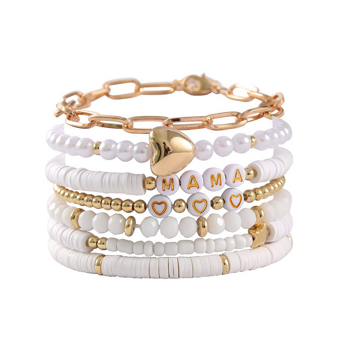 7 PIECE CLAY BRACELET SET WITH LETTER HEART PENDANT_CWMM3536