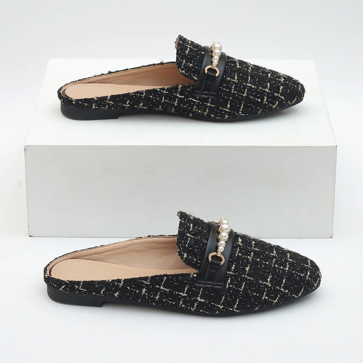 Versatile Outer Wear Striped Flat Bottom Mules