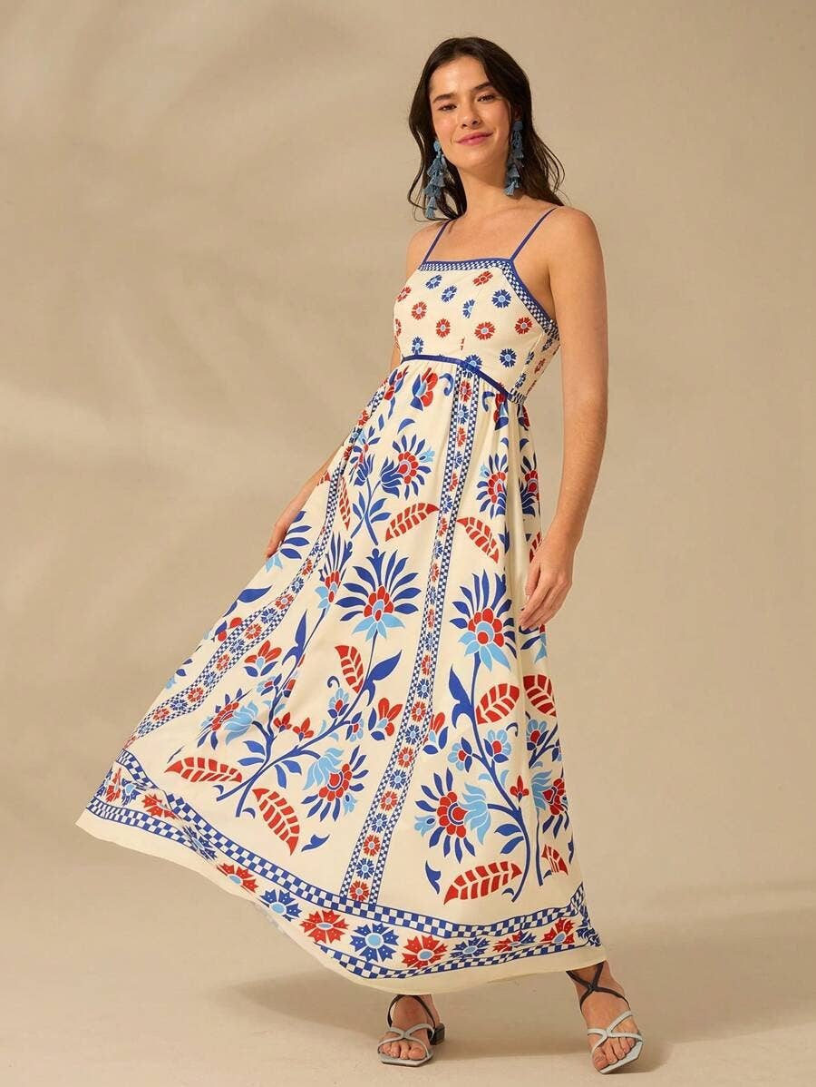 Sunlit Floral Prints And Ruffles Casual Dress