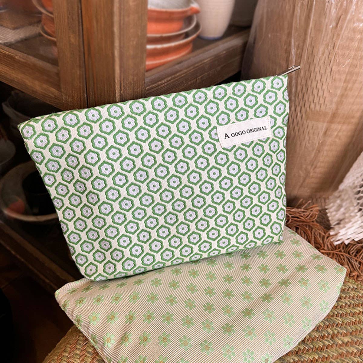 Green Floral Cosmetic Bag Travel Wash Pouch_Cuab00669
