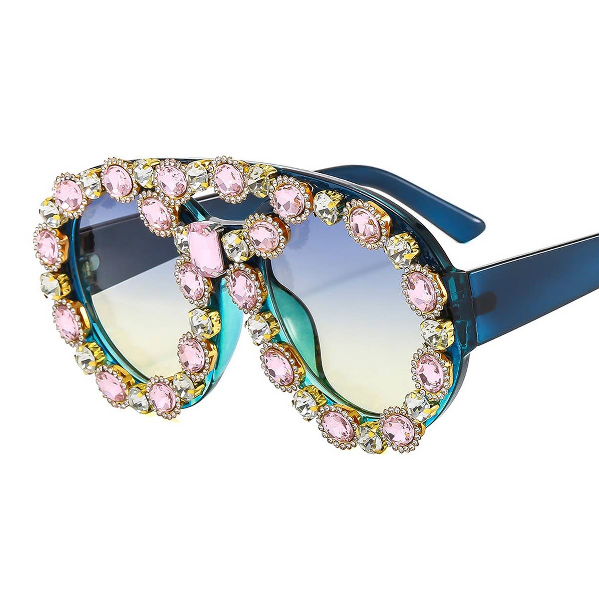 LARGE CONTRAST OVAL LUXURY EMERALD SUNGLASSES_CWASG0867